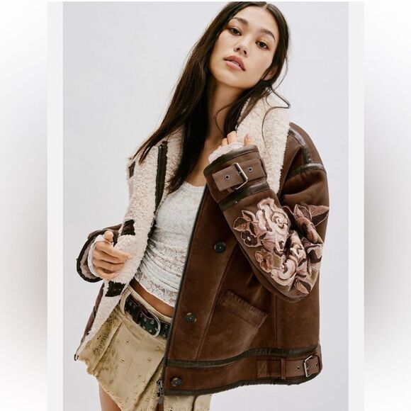 We The Free Jackets & Blazers - Free People Andies Vegan Moto Jacket We The Free Faux Fur Brown Floral